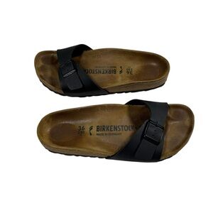 Birkenstock Madrid Black Sandals Women’s Size 5 Single Strap Buckle Cork Footbed